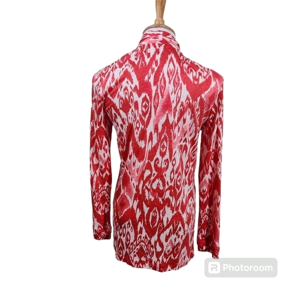 CHICO'S 100% Linen Open Cardigan Women's Red & White, sz 0 (XS) - Picture 3 of 9